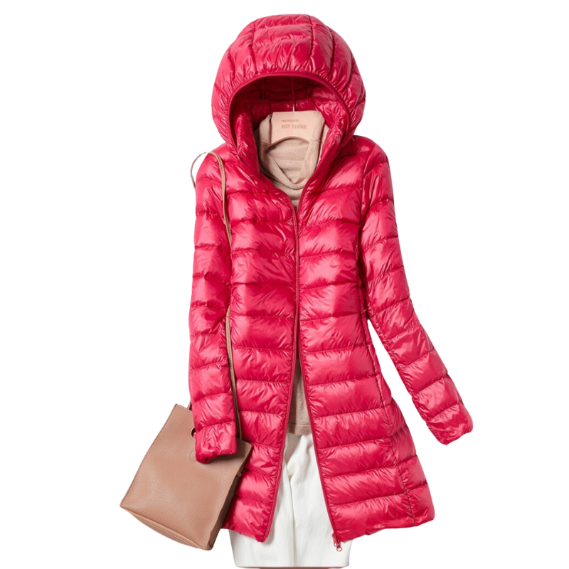 Women's Long Quilted Hooded Jacket Black Polyester