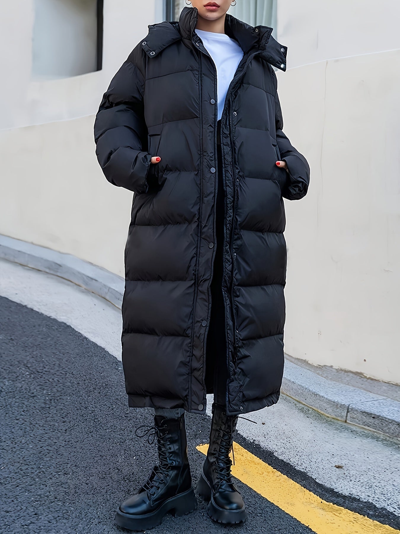 Black Long Puffer Jacket Quilted Women’s Winter Coat