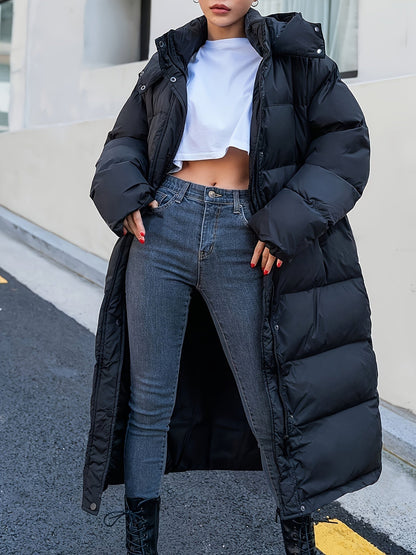 Black Long Puffer Jacket Quilted Women’s Winter Coat