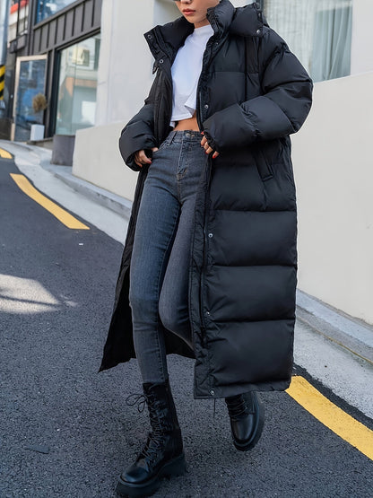 Black Long Puffer Jacket Quilted Women’s Winter Coat
