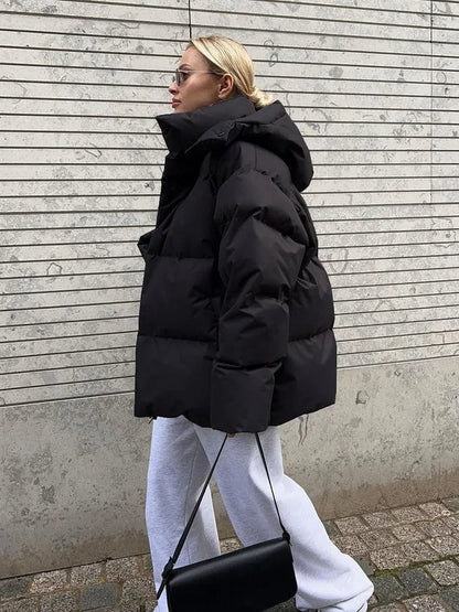 Black Puffer Jacket Women Quilted High Collar Winter Coat