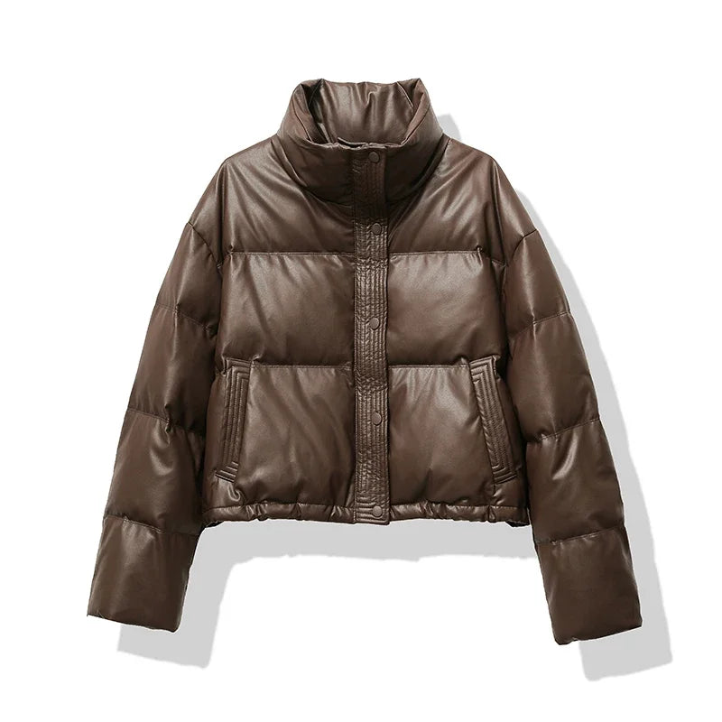 Black Puffer Jacket Women Quilted Mock Neck Winter Coat