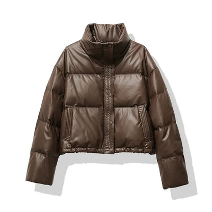 Black Puffer Jacket Women Quilted Mock Neck Winter Coat