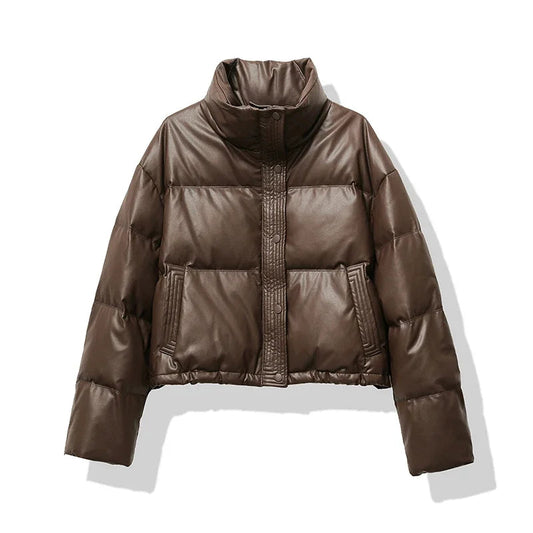 Black Puffer Jacket Women Quilted Mock Neck Winter Coat