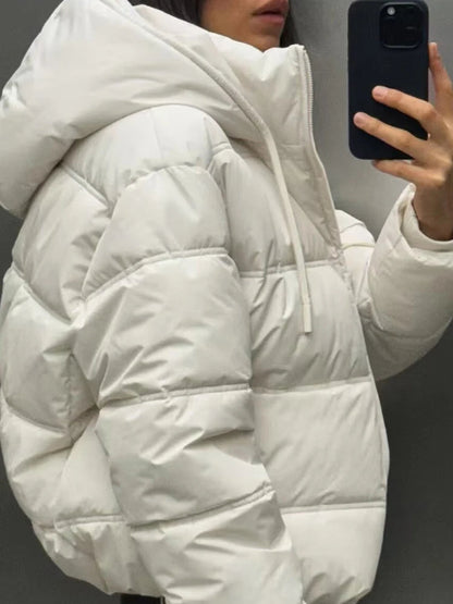 Hooded Black Puffer Jacket Women Quilted Winter Coat