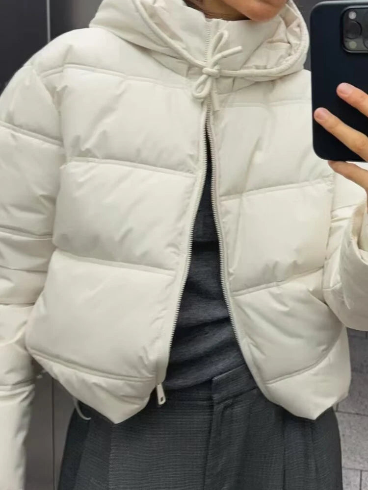 Hooded Black Puffer Jacket Women Quilted Winter Coat