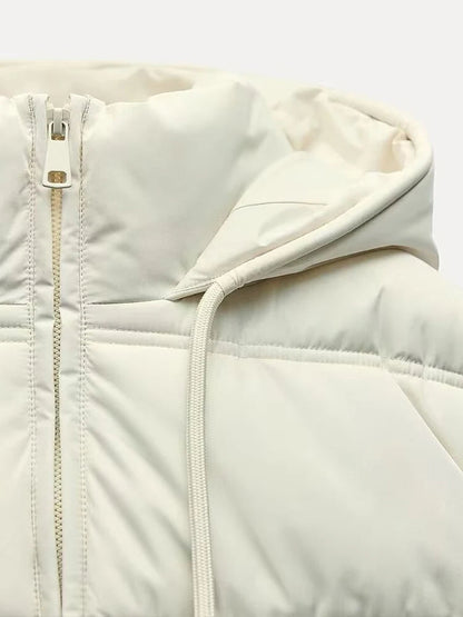 Hooded Black Puffer Jacket Women Quilted Winter Coat