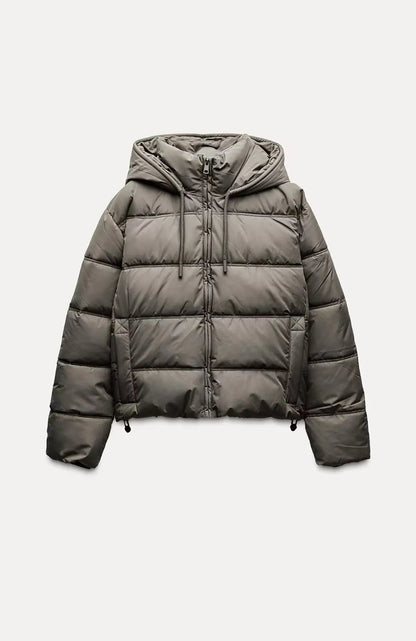 Hooded Black Puffer Jacket Women Quilted Winter Coat