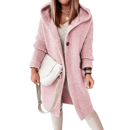 Long Cardigan Gray Soft Knit with Hood