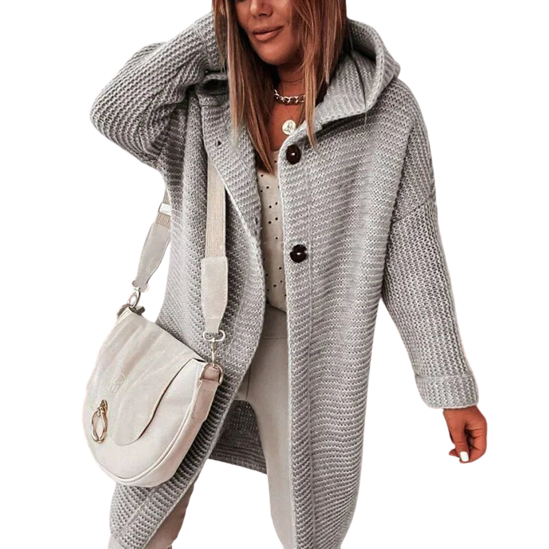Long Cardigan Gray Soft Knit with Hood