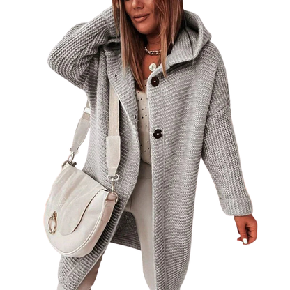 Long Cardigan Gray Soft Knit with Hood