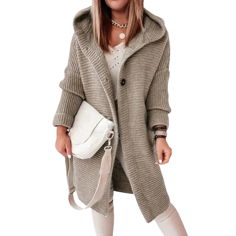 Long Cardigan Gray Soft Knit with Hood