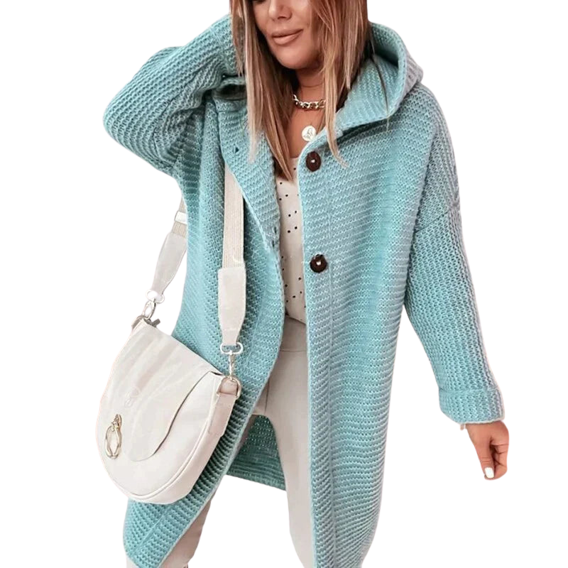 Long Cardigan Gray Soft Knit with Hood