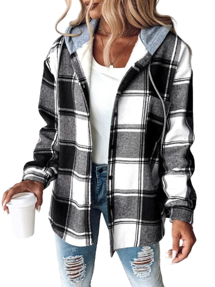 Long Winter Coat Checkered Wool Blend