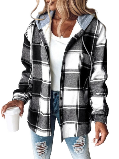 Long Winter Coat Checkered Wool Blend