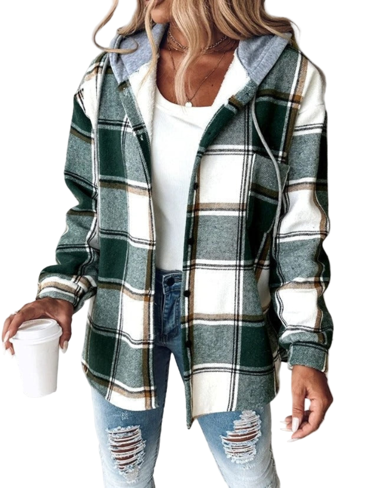 Long Winter Coat Checkered Wool Blend