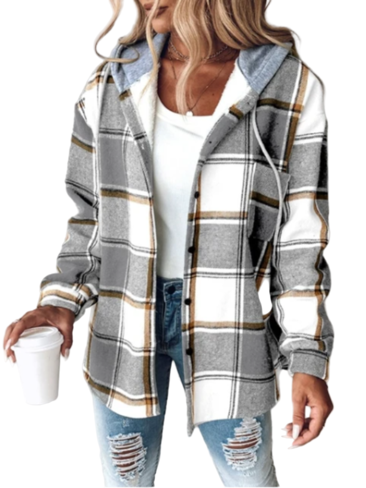 Long Winter Coat Checkered Wool Blend