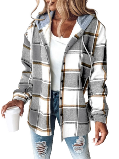 Long Winter Coat Checkered Wool Blend