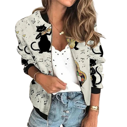 Women's Bomber Jacket Black Polyester Blend
