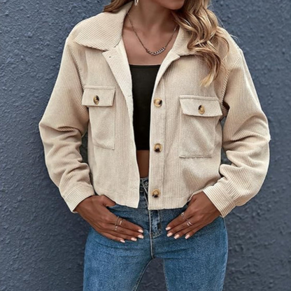 Women's Jacket Beige Cotton Corduroy Short Classic