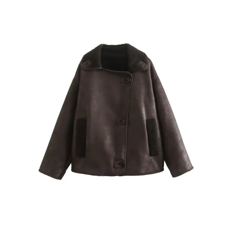 Women's Lapel Jacket Black Wool Blend