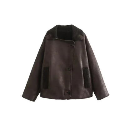 Women's Lapel Jacket Black Wool Blend