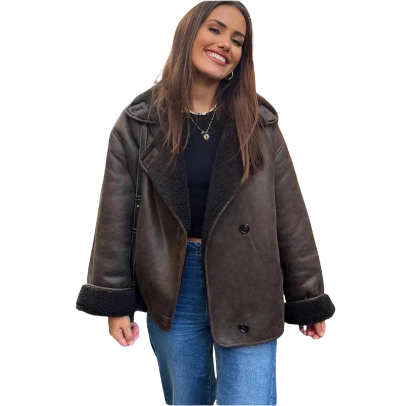 Women's Lapel Jacket Black Wool Blend