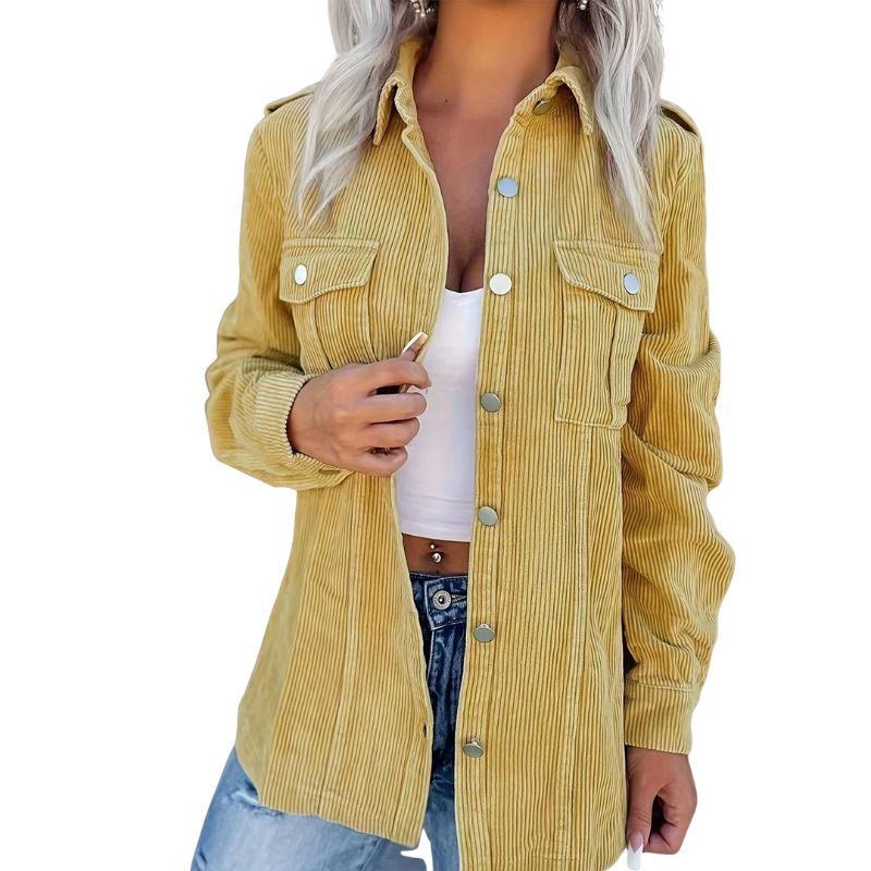 Women's Long Corduroy Jacket Brown Cotton