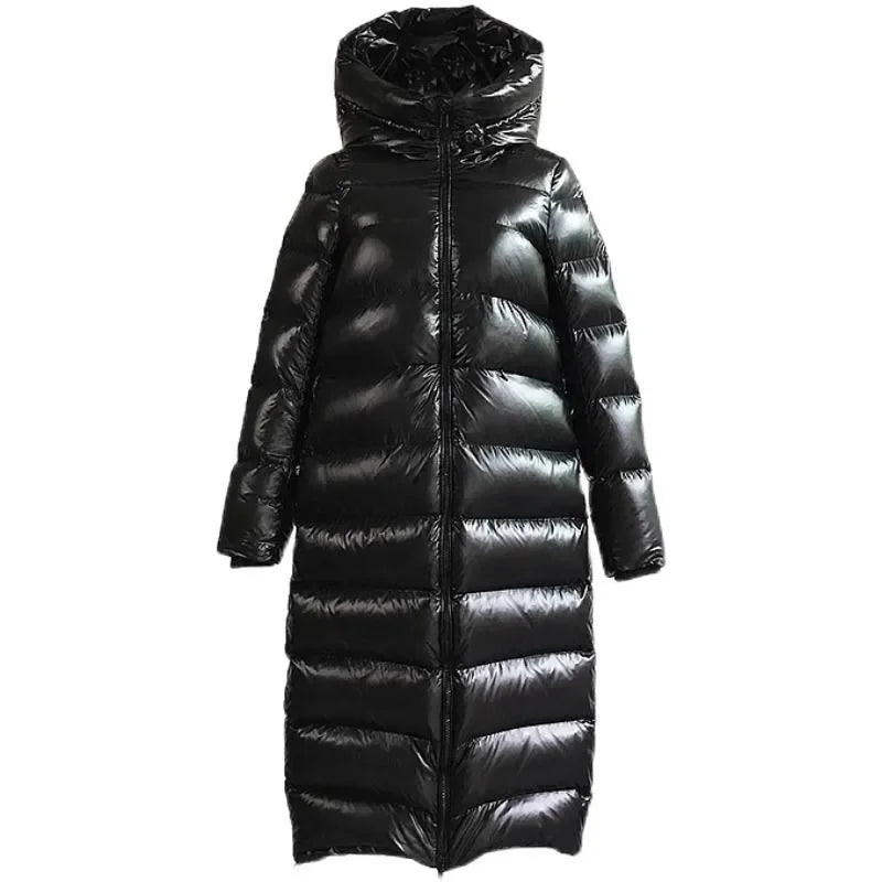 Women's Long Down Jacket Black Polyester