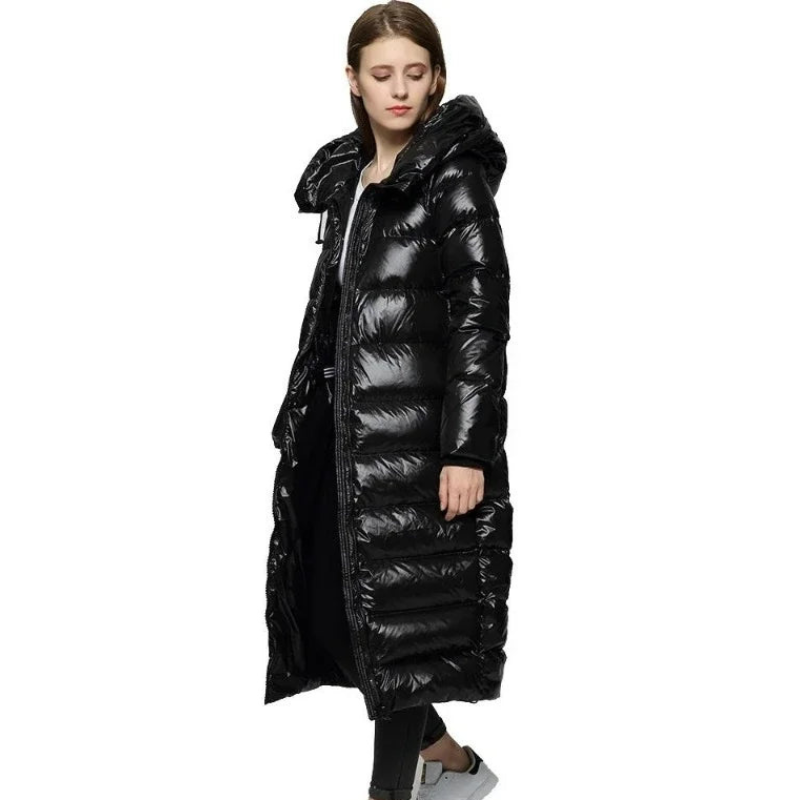 Women's Long Down Jacket Black Polyester