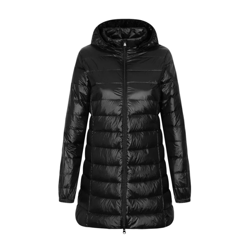 Women's Long Hooded Down Jacket Black Polyamide
