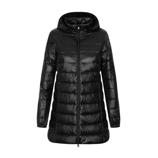 Women's Long Hooded Down Jacket Black Polyamide