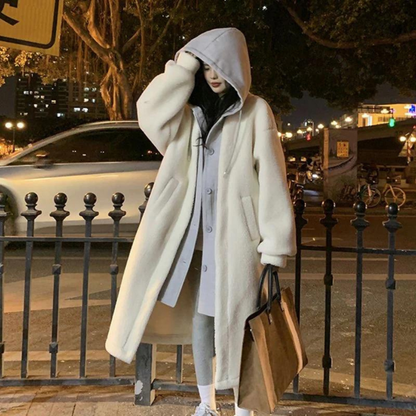 Women's Long Hooded Jacket Grey Polyester Winter Coat