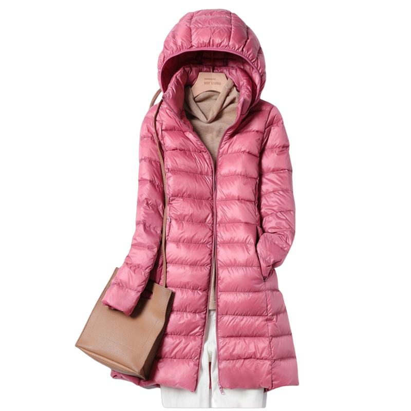 Women's Long Quilted Hooded Jacket Black Polyester