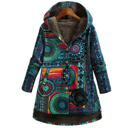 Women's Long Winter Coat Floral Pattern Insulated Polyester