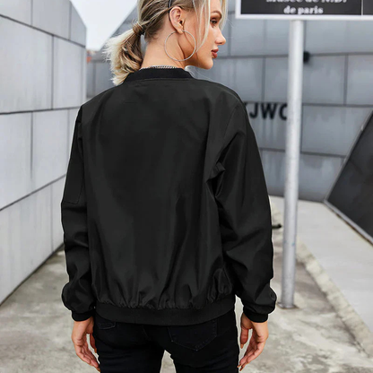 Women's Short Bomber Jacket Black Polyester Blend