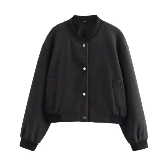 Women's Short Jacket Black Polyester Structured Style