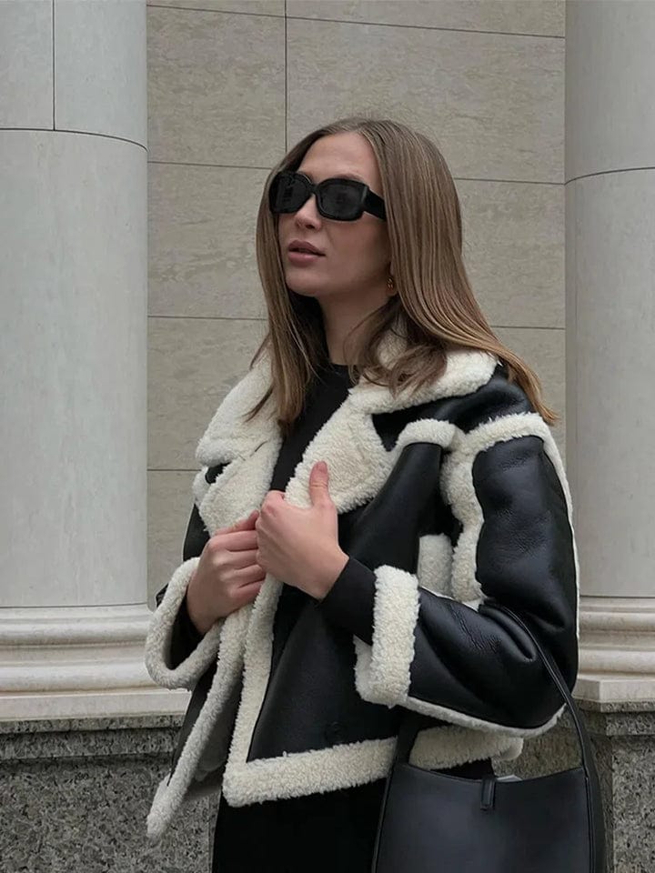 Women's Short Jacket Black Polyester with Contrast Trim