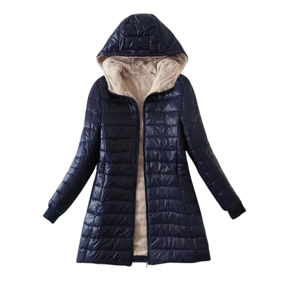 Women's Winter Coat Black Polyester Fleece with Integrated Hood