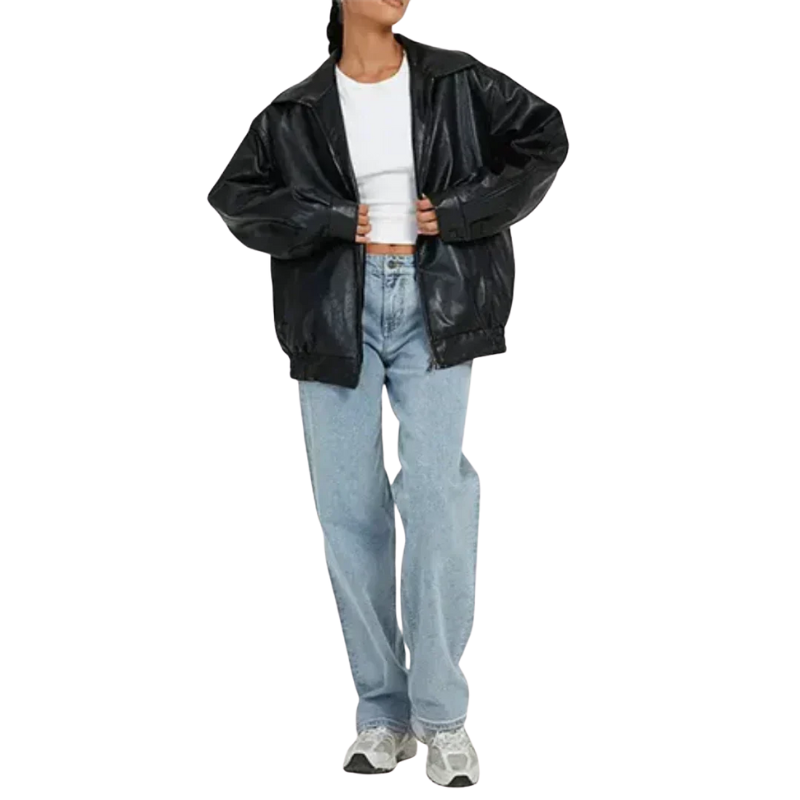 Women's Winter Jacket Black Polyester-Cotton Blend Loose Fit