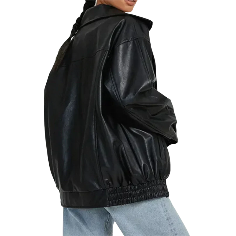 Women's Winter Jacket Black Polyester-Cotton Blend Loose Fit