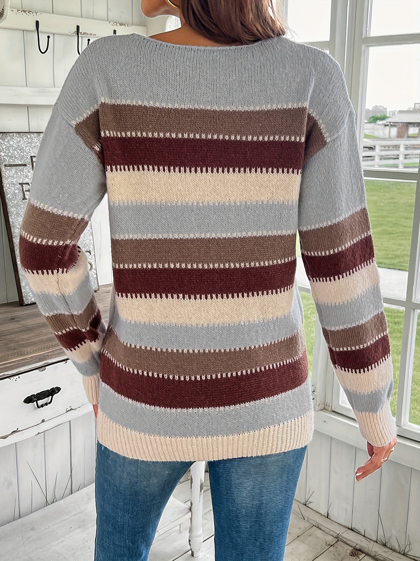Baily | Colourful crew neck jumper with drop shoulder and long sleeves